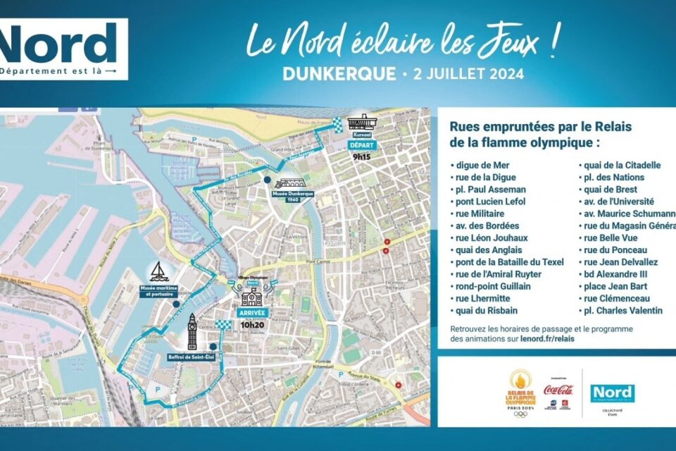 Voici le parcours de la flamme olympique à Dunkerque (Nord), le 2 juillet 2024.