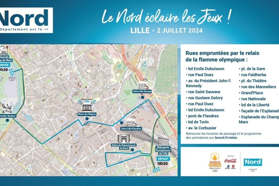 Voici le parcours de la flamme à Lille, avant l'embrasement du chaudron à l'esplanade du Champ de Mars.